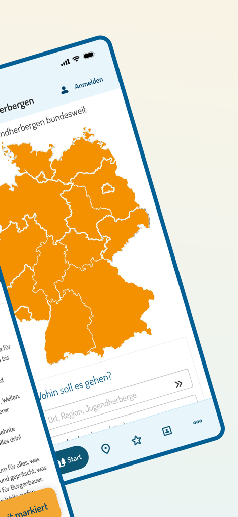 DJH Youth Hostels in Germany - Interactive map of Germany for finding DJH youth hostels within the mobile app.