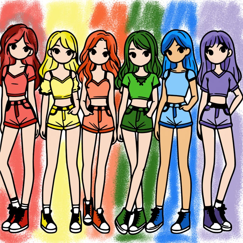 a group of girls wearing crop tops and shorts