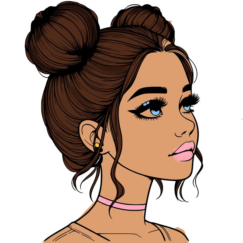 realistic girl with buns on the top of her head