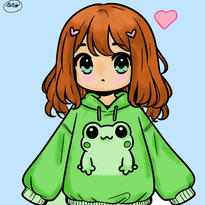 girl wearing frogging sweatshirt