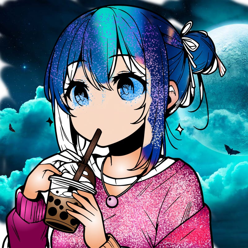 manga character drinking boba