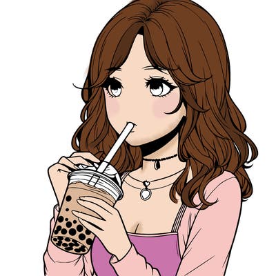 realistic girl drinking boba tea