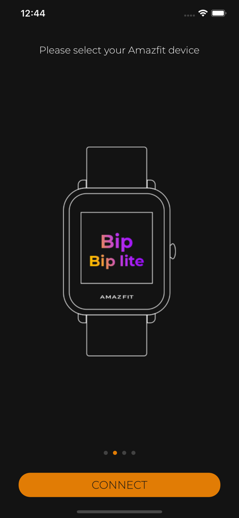 AmazFaces App-Bildschirm zur Auswahl und Verbindung einer Amazfit Bip oder Bip Lite Smartwatch