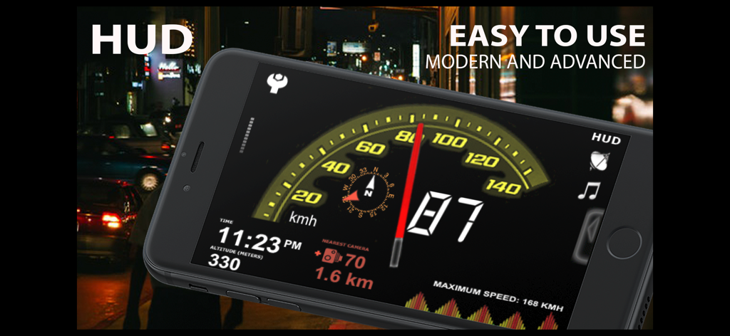 aSmart HUD - aSmart HUD app featuring a digital speedometer with altitude and compass for night driving