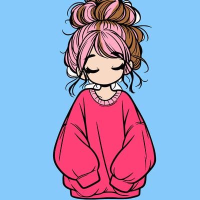 girl with baggy sweatshirt and messy bun