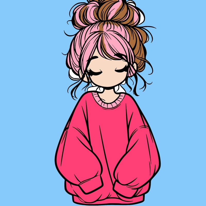 girl with baggy sweatshirt and messy bun