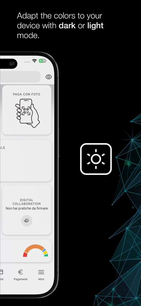 Banca Generali Private app interface showing options for dark and light mode settings