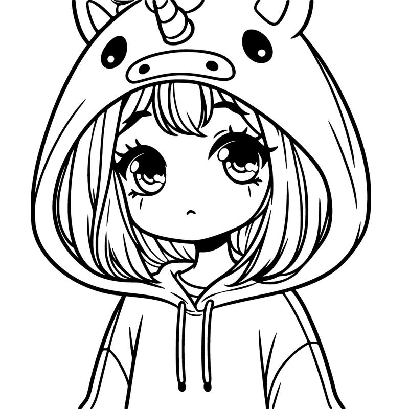 a girl with a unicorn hoodie and she looks shy