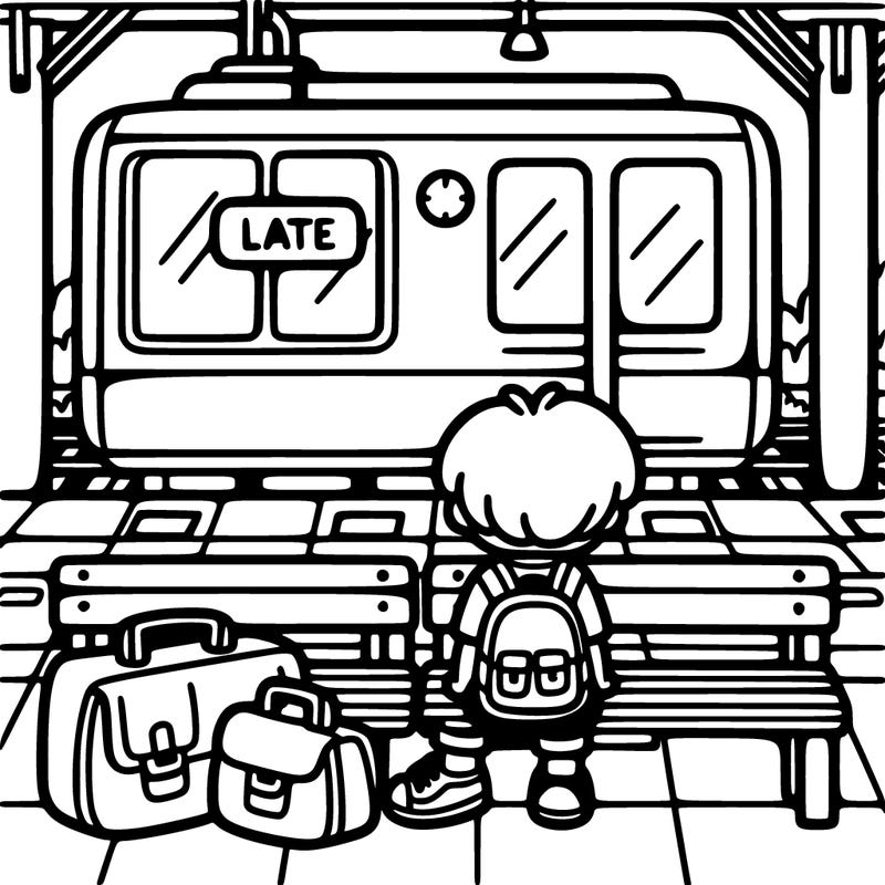 sitting at the train station with a few bags waiting on the train which is late