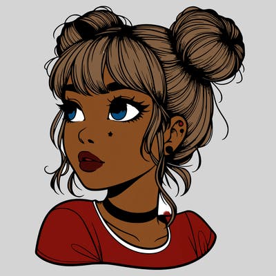 realistic girl with spacebuns