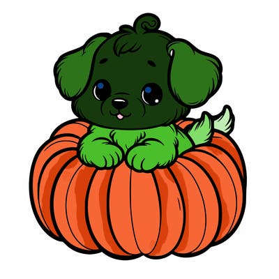 cute little puppy in a pumpkin