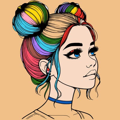realistic girl with buns on the top of her head