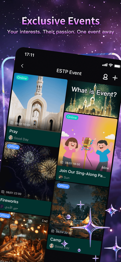 個性ベースのソーシャルイベントやアクティビティのリストを示すKpartyアプリのインターフェース