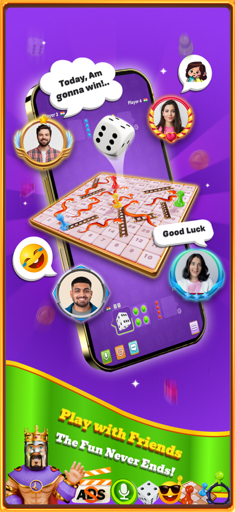 Online multiplayer Snakes and Ladders Chief game with social chat and player avatars