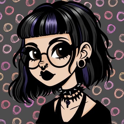 gothic girl with a mullet and glasses