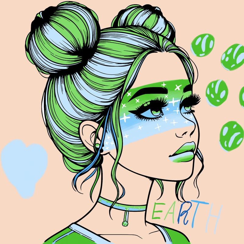 realistic girl with buns on the top of her head