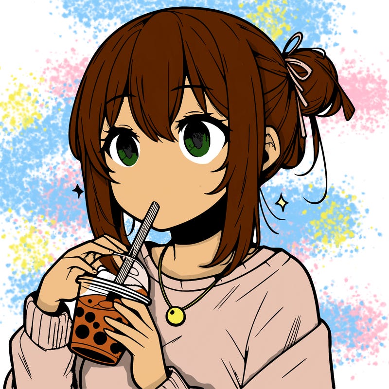 manga character drinking boba
