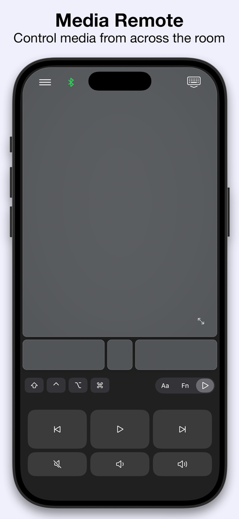 Mobile Mouse USB Remote - Interface of the Mobile Mouse USB Remote app featuring media playback and volume controls on an iPhone.