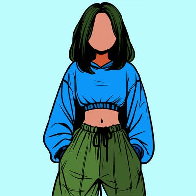 realistic girl faceless with baggy pants and a crop top