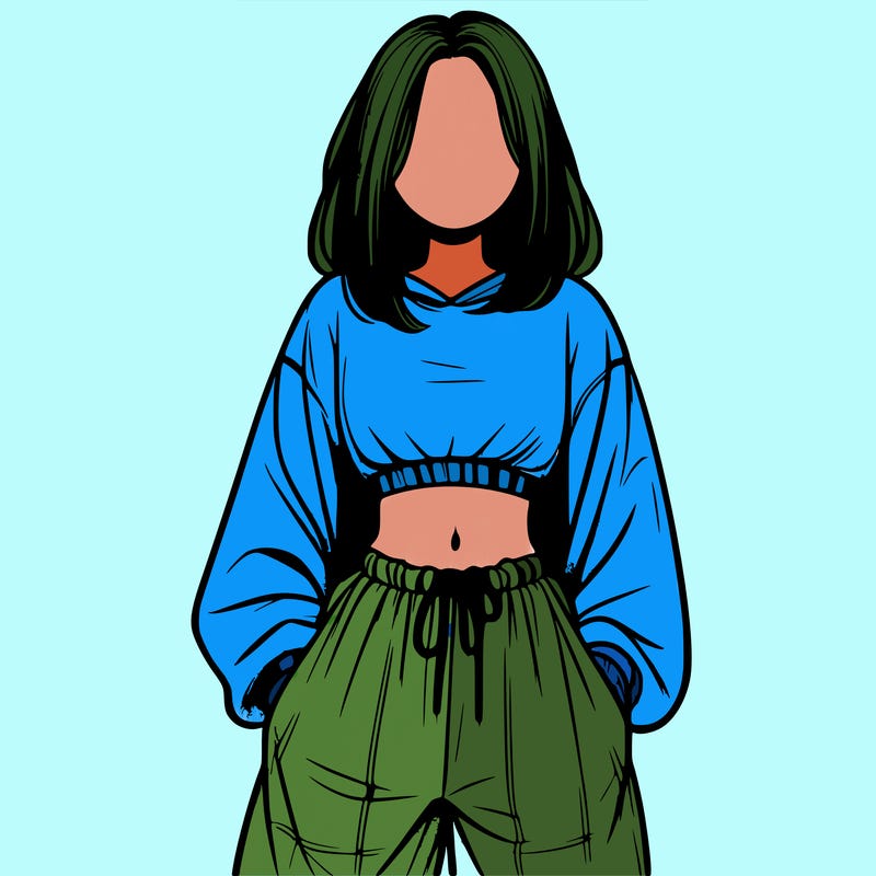 realistic girl faceless with baggy pants and a crop top