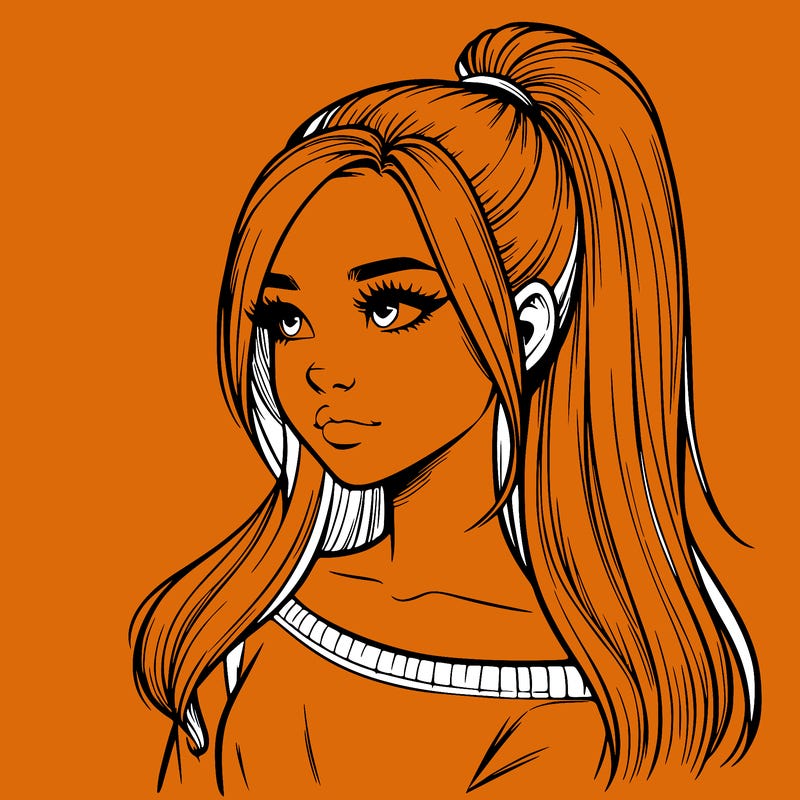 realistic girl with a high ponytail