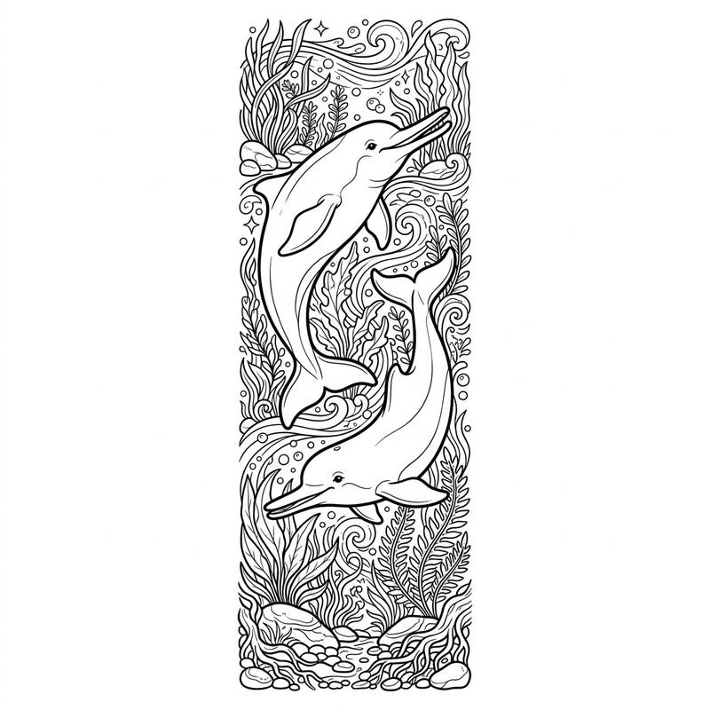 Embark on an underwater artistic journey with this beautiful river dolphin bookmark coloring page. Personalize your reading experience by bringing these graceful freshwater creatures and their lush habitat to life with your favorite colors.