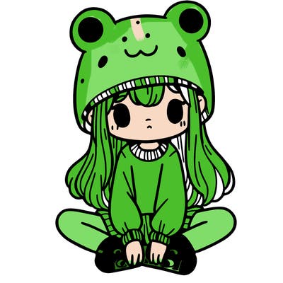 a girl wearing a frog hat and some frog socks