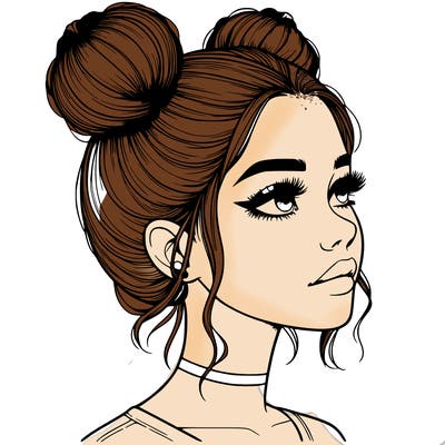 realistic girl with buns on the top of her head