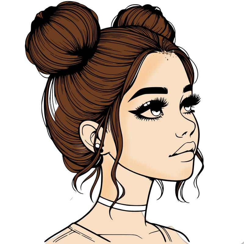 realistic girl with buns on the top of her head