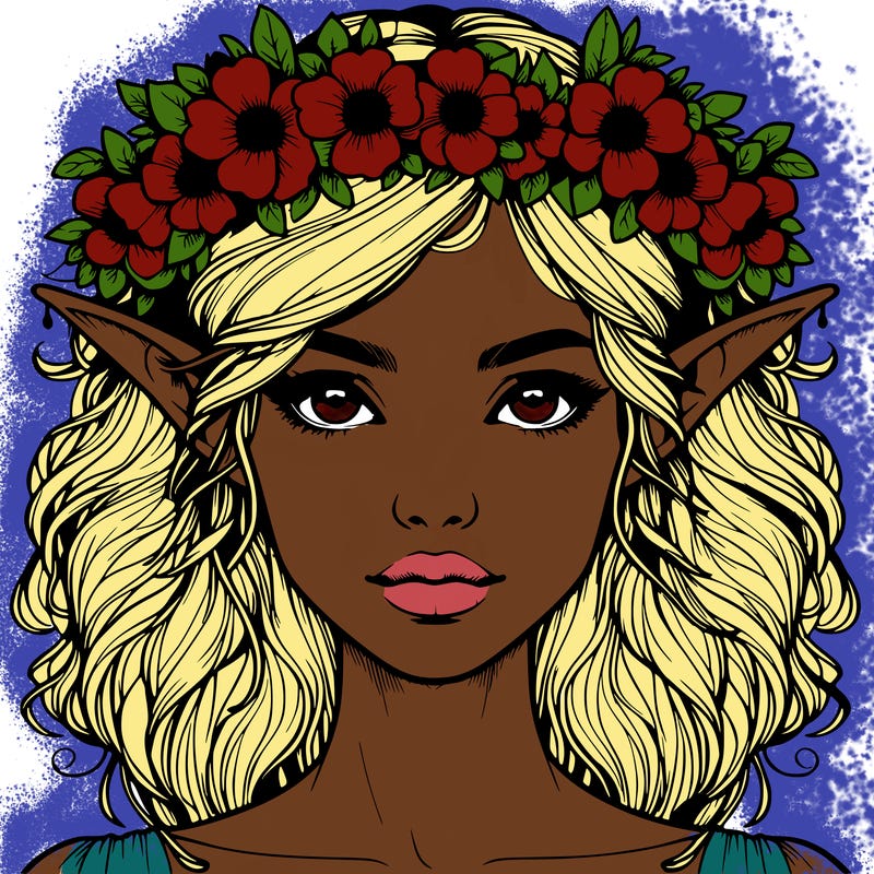 realistic female elf with flower crown