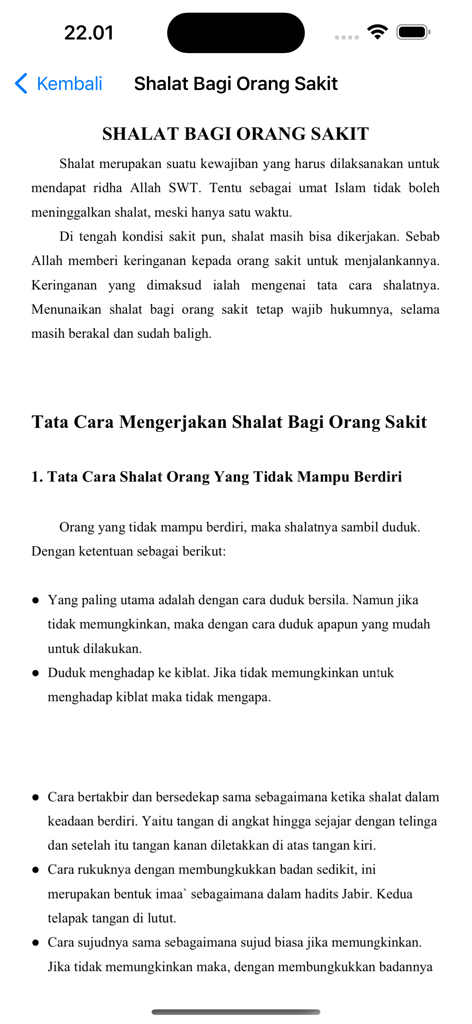 Tuntunan Shalat Lengkap - Instructions for performing prayer while sick in the Tuntunan Shalat Lengkap app
