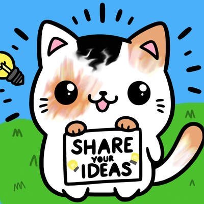 a cute cat saying share your ideas
