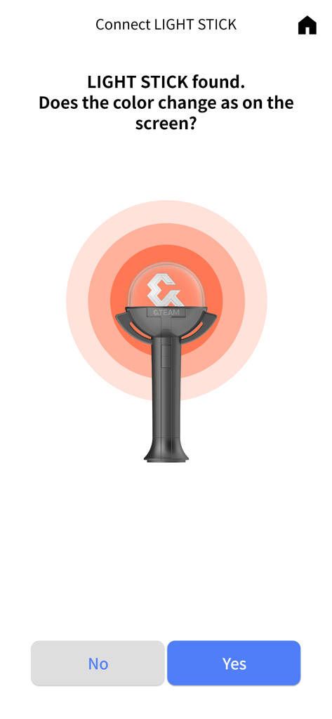&TEAM Official Light Stick V1 - Écran de l'application montrant le processus de vérification de la connexion de la baguette lumineuse &TEAM.