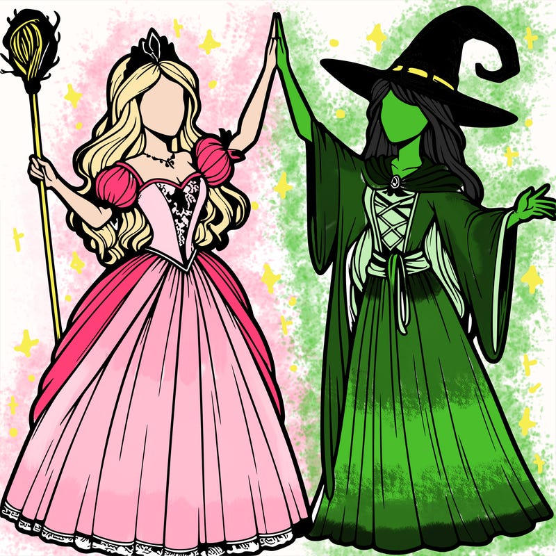 detailed realistic split of a princess and a witch