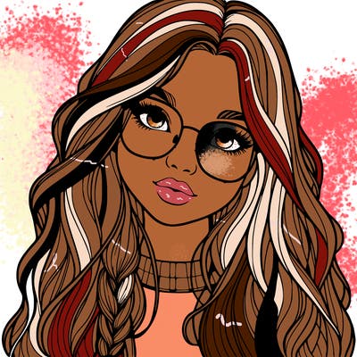 girl with long hair and freckles and glasses realistic