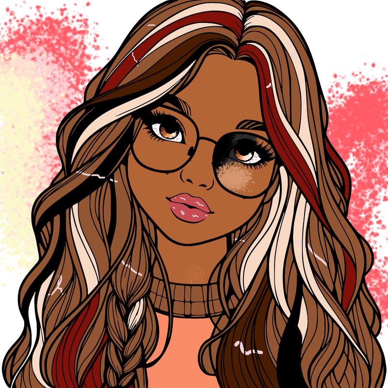 girl with long hair and freckles and glasses realistic