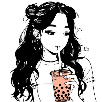 aesthetic realistic girl with boba