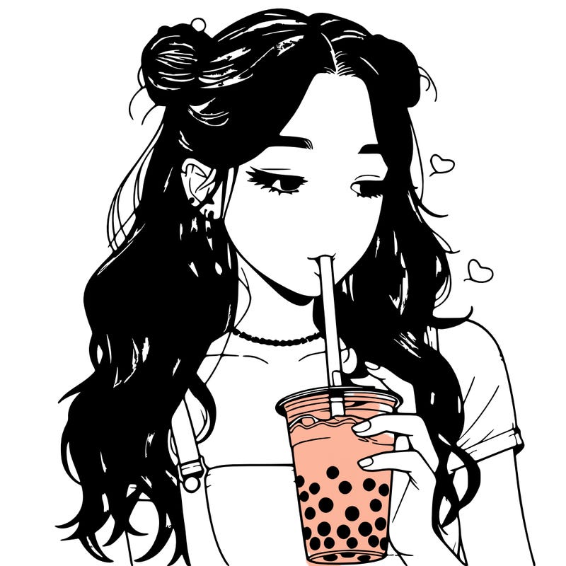 aesthetic realistic girl with boba
