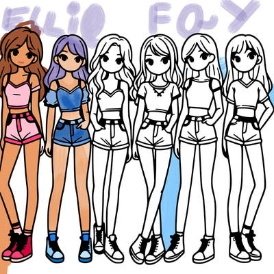 a group of girls wearing crop tops and shorts