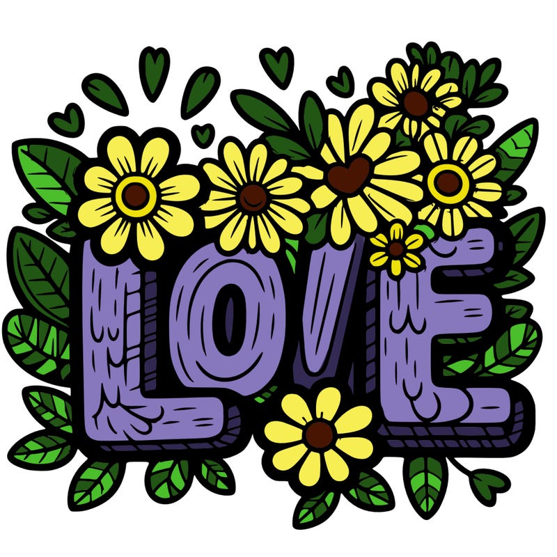 word love with flowers