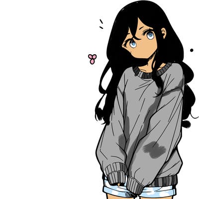 manga teen girl  in a sweater and baggy pants