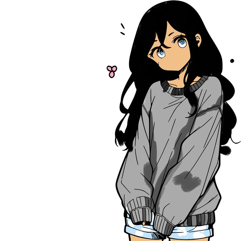 manga teen girl  in a sweater and baggy pants