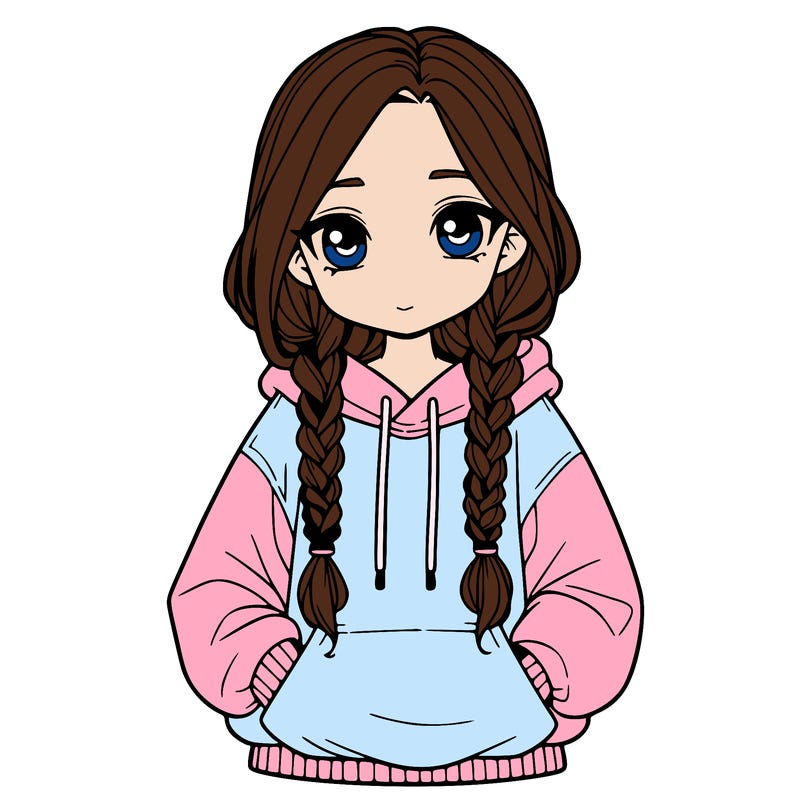 a realistic girl with a oversized hoodie and she has braids