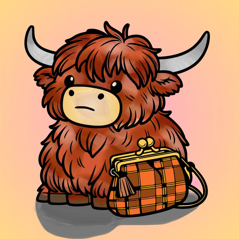 highland cow in a purse