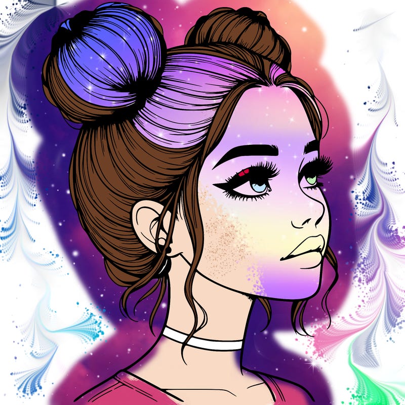 realistic girl with buns on the top of her head