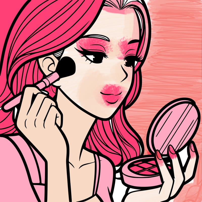 little girl putting on makeup