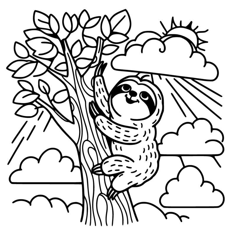 sloth climbing a tree to heaven