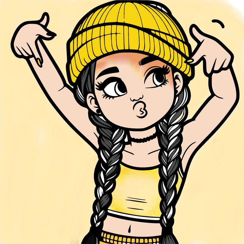 realistic teenage girl with braids and a beanie and crop top doing 🫶🏼