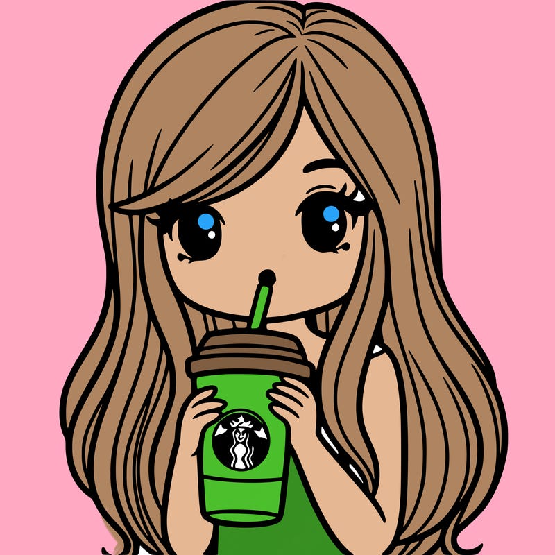 woman with long straight hair drinking starbucks