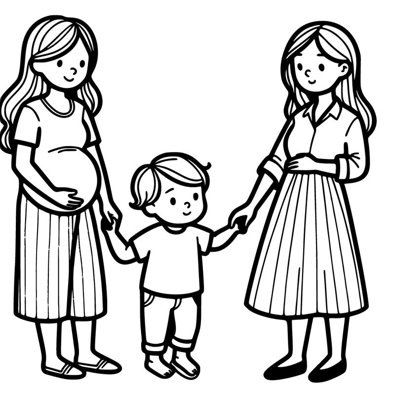 pregnant woman with her wife and 1 child